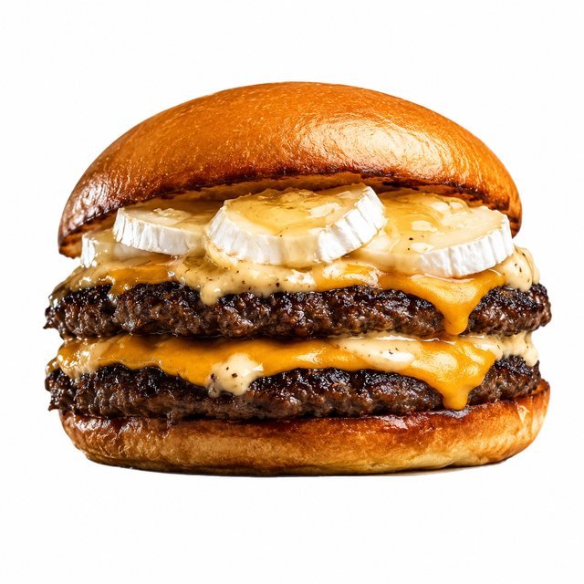 Smash Chèvre Miel – Pain potato roll, 2 steaks, 2 cheddars, sauce ail miel, tranches de chèvre, miam !